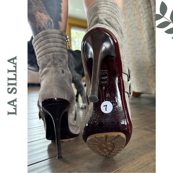 Enio Silla For Le Silla Grey Suede Platform Ankle Boots Stilletto Buckle Size 7 - Picture 7 of 11